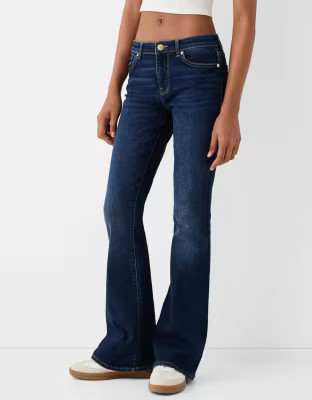 Bershka high rise flared jeans in dark wash | ASOS (Global)