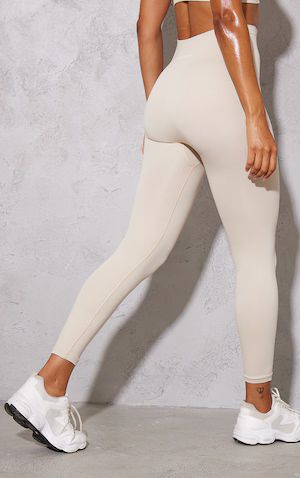 Stone Seamless Rib Basic Branding Gym Leggings | PrettyLittleThing US