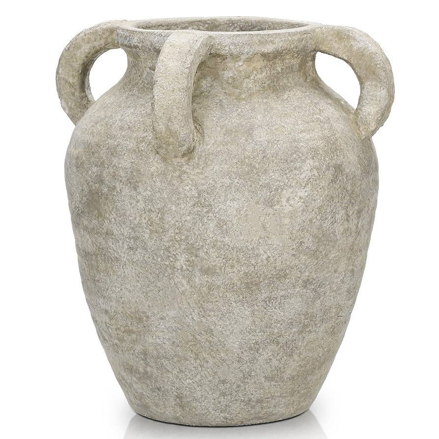 Handmade Flower Vase, 9.8" Tall Terracotta Vase, Vintage Ceramic vase, Rustic Green Antique Decor... | Amazon (US)