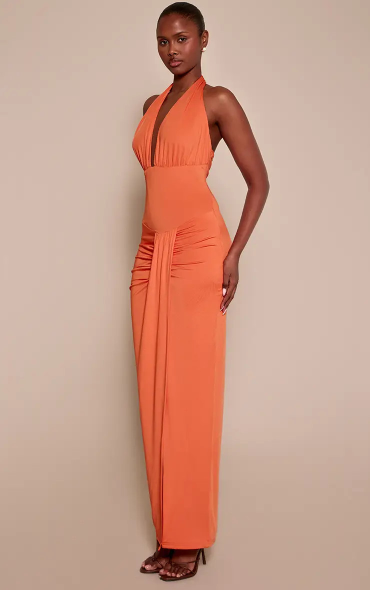Orange Corset Plunge Drape Maxi Dress | PrettyLittleThing US