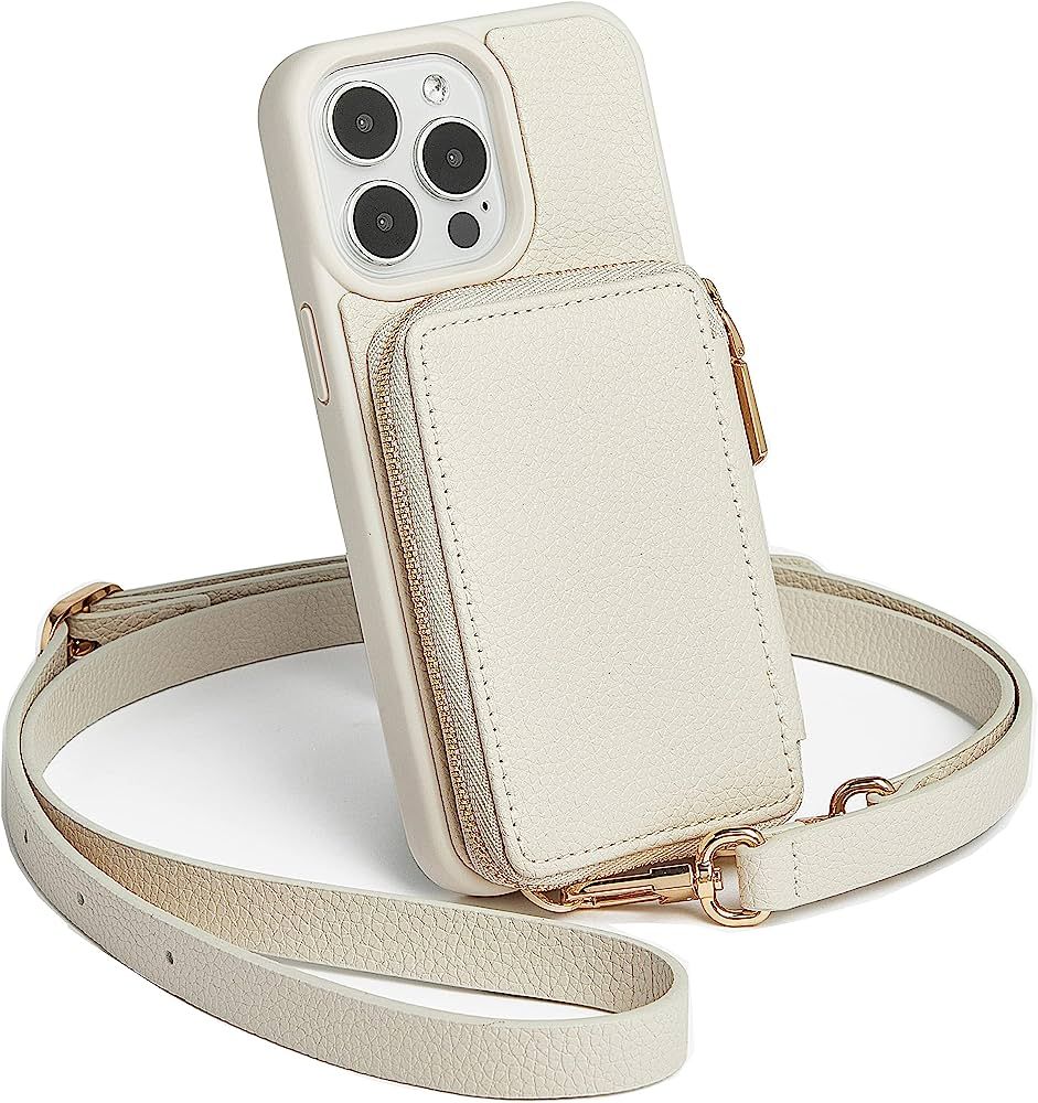 ZVE iPhone 14 Pro Max Wallet Case Crossbody, Zipper Phone Case with RFID Blocking Card Holder Wri... | Amazon (US)