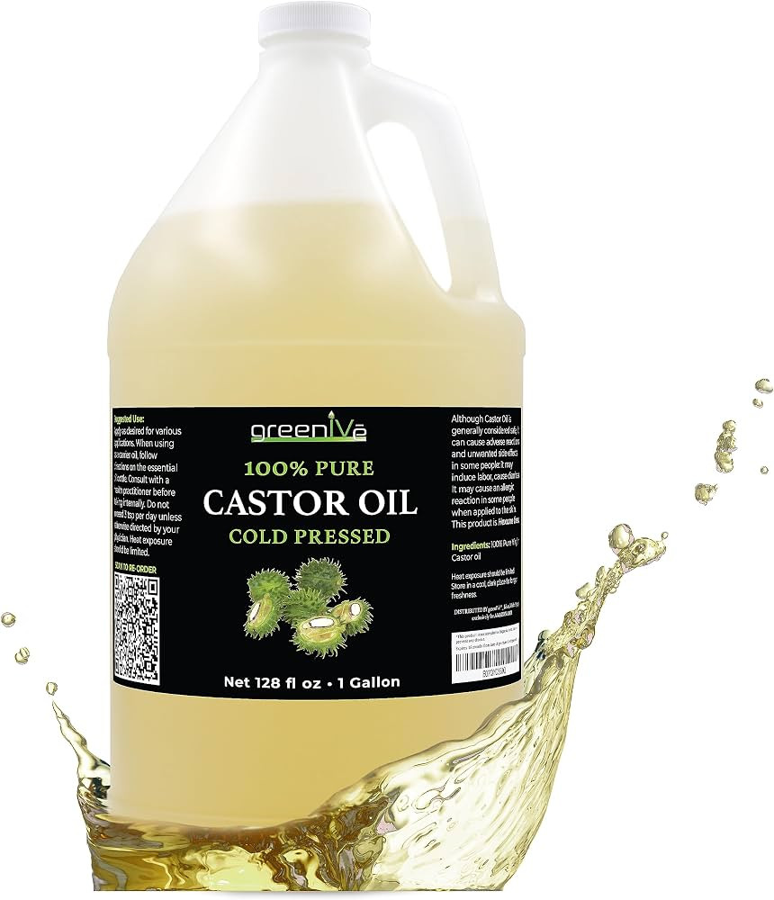 GreenIVe Castor Oil Organically Grown 100% Pure 128oz (1 Gallon) Bottle Cold Pressed, Hexane Free... | Amazon (US)