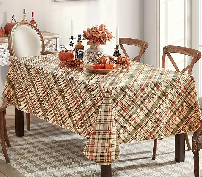 Newbridge Thanksgiving Diagonal Plaid Vinyl Flannel Backed Tablecloth - Green, Rust and Brown Pla... | Amazon (US)