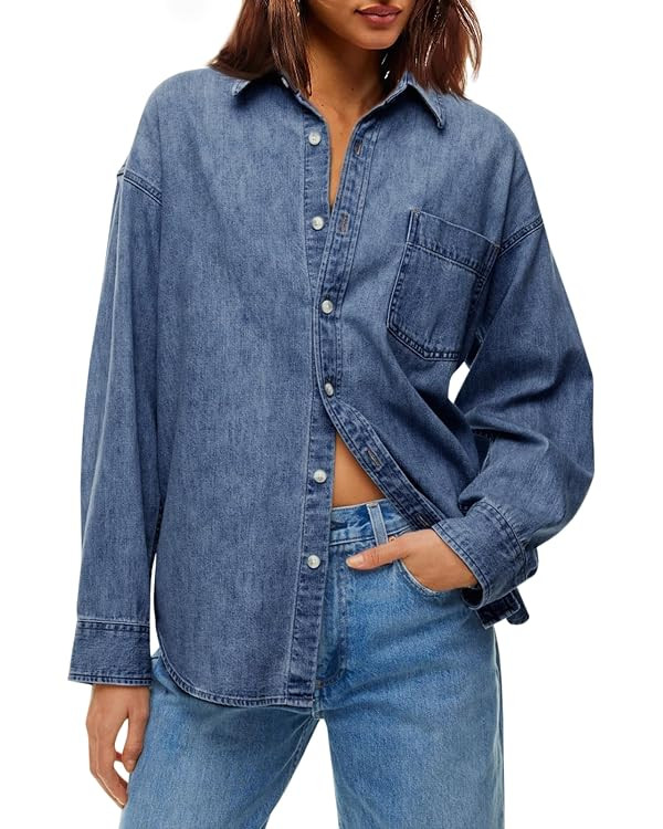 Cicy Bell Womens Oversized Denim Shirt Jean Jacket 2026 Spring Fashion Button Down Shirts Long Sl... | Amazon (US)