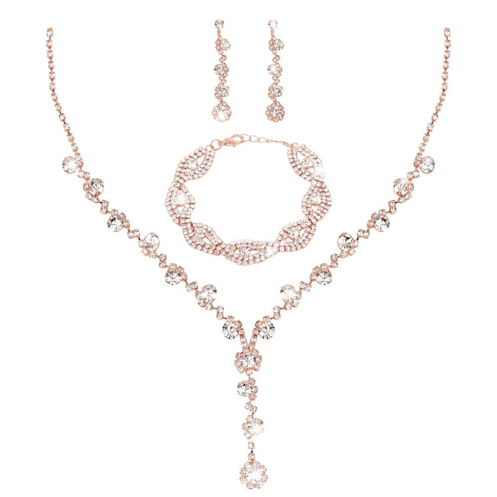 Bridal Wedding Jewelry Set for Women Rhinestone Necklace Earrings Bracelet Sets Sparkly Crystal W... | Amazon (US)