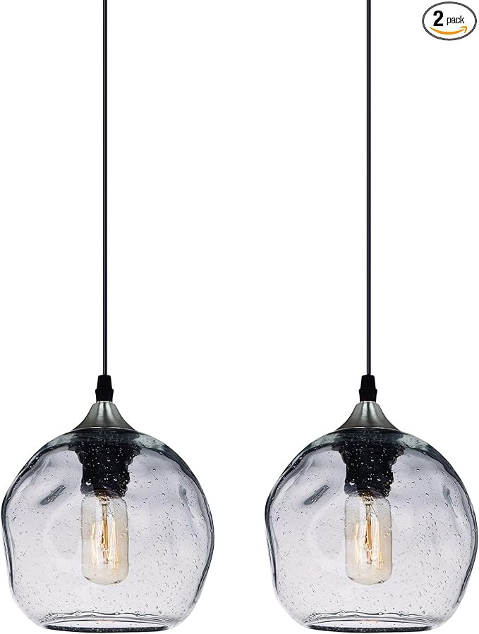 CASAMOTION Pendant Lights 2 Pack Art Glass Snowflake Lighting for Kitchen Island Clear Seeded Bub... | Amazon (US)