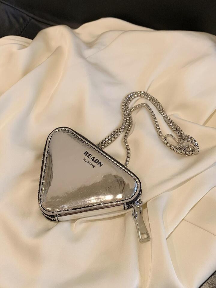 Mini Novelty Bag Metal Triangle Design Letter Graphic Chain Strap | SHEIN