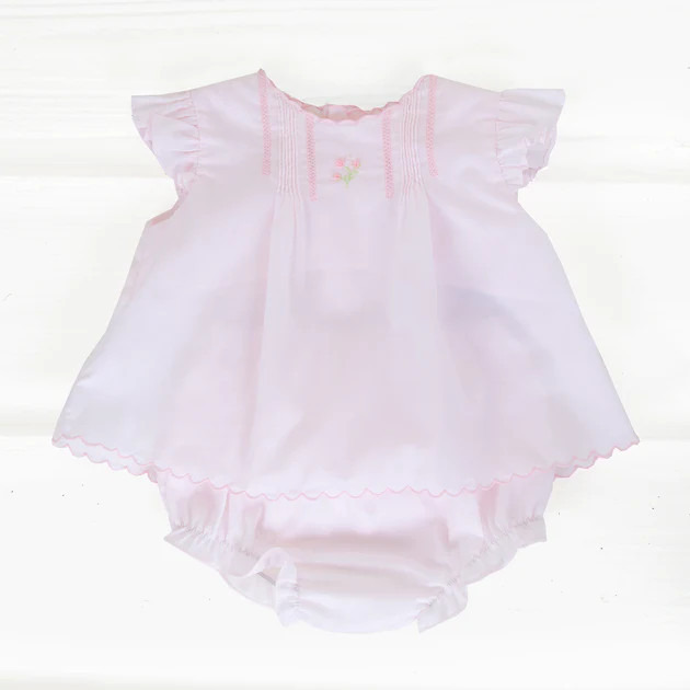 Pink Bloomer Set with Pink Embroidered Flowers | Classic Whimsy