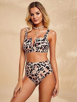 Saodimallsu Womens Sexy Two Piece Leopard Printed Swimsuits High Waisted High Cut Padded Bikini S... | Amazon (US)
