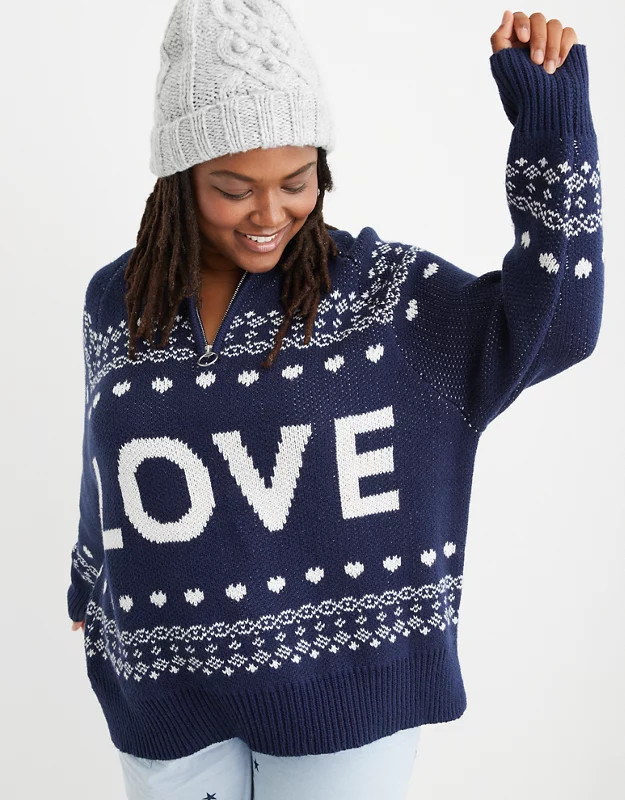 Aerie Festive Feels! Quarter Zip Sweater | American Eagle Outfitters (US & CA)