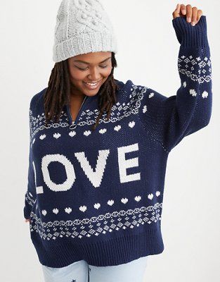 Aerie Festive Feels! Quarter Zip Sweater | American Eagle Outfitters (US & CA)