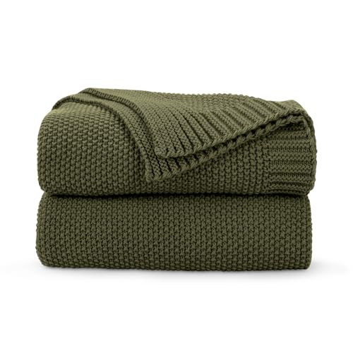CozeCube Olive Green Throw Blanket for Couch, Soft Cozy Cable Knit Throw for Bed Sofa Living Room, Lightweight Warm Decorative Farmhouse Christmas Blanket, 50"x60", Olive Green | Amazon (US)