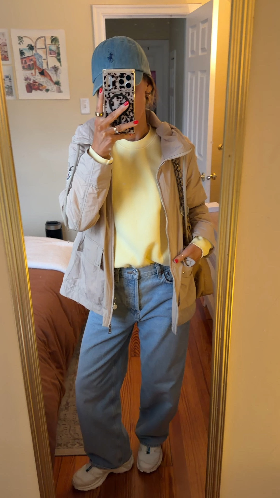Cutest lemonade drop - wearing a soft fleece sweatshirt small and rib knit tank xs 
Low slung agolde jeans 24 - fits super oversized, rain parka in size 1  

#LTKOver40 #LTKootd #LTKgrwm