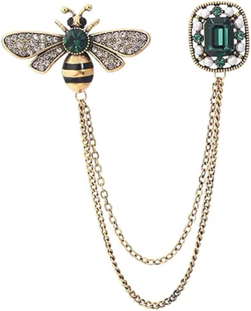 Vintage Honey Bee Brooch Pins for Women Men CZ Crystal Lapel Pin Badge Hanging Tassel Chains Coll... | Amazon (UK)