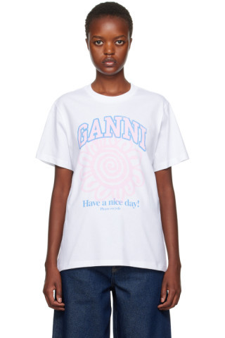GANNI - White Flower T-Shirt | SSENSE