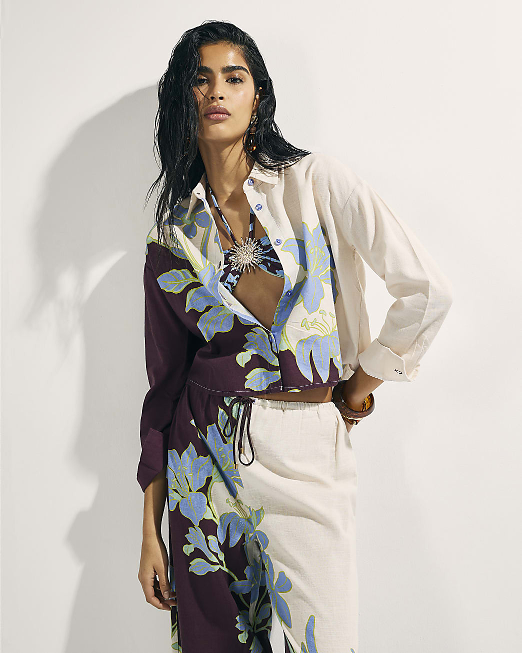 Cream Floral Beach Shirt | River Island UK & IE