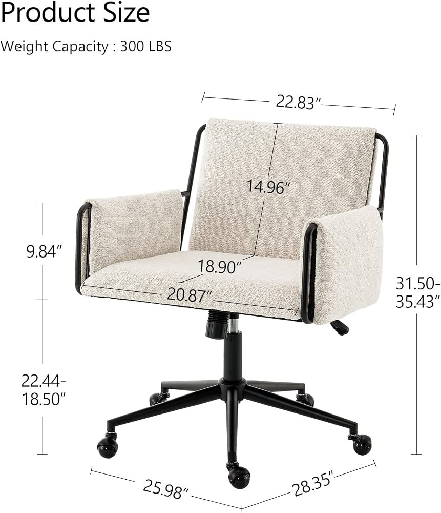 Rowill Modern Office Chair, Beige Boucle Fabric, Adjustable Height, 300 LBS Capacity, Wheels, Arm... | Amazon (US)