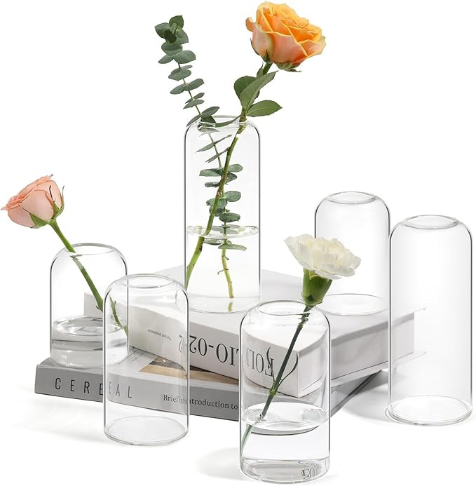 ComSaf Small Flower Vase Set of 6, Glass Bud Vases in Bulk, Clear Vases for Flower, Decor Centerp... | Amazon (US)