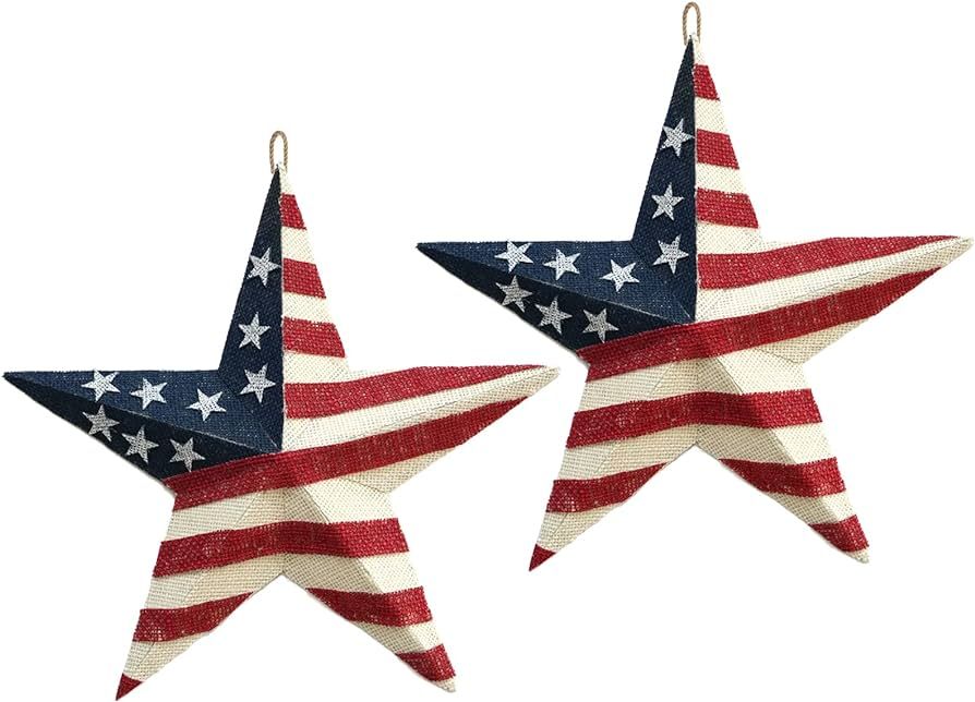 CIR OASES 13 Inch Patriotic Metal Barn Star Hanging American Flag Rustic Star Wall Decor for 4th ... | Amazon (US)