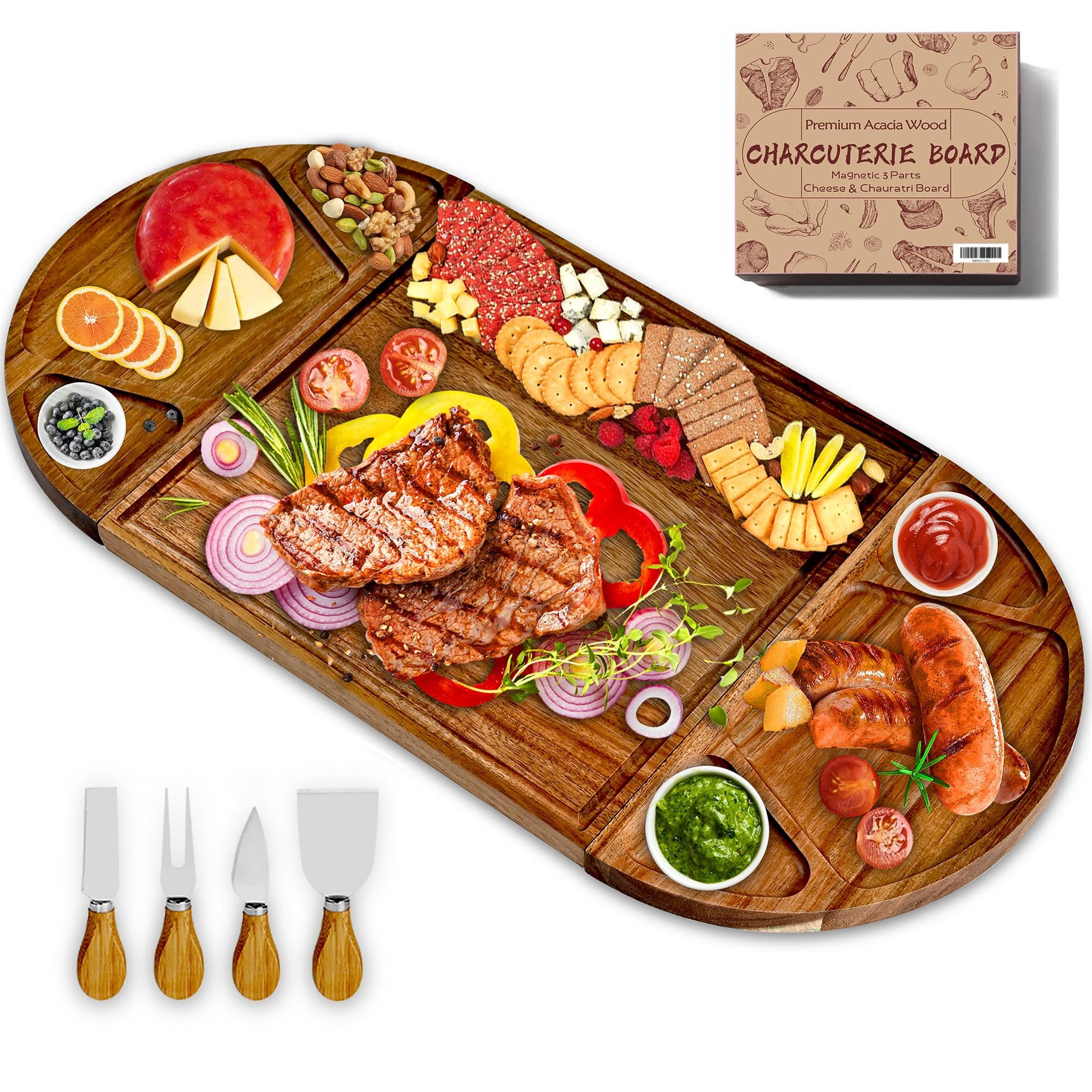 Juego de tablas grandes de madera de acacia para charcutería, 3 piezas magnéticas grandes tabla... | Amazon (US)
