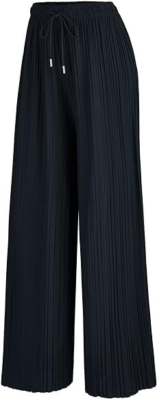 Lock and Love Women's Ankle/Maxi Pleated Wide Leg Palazzo Pants with Drawstring/Elastic Band | Amazon (US)