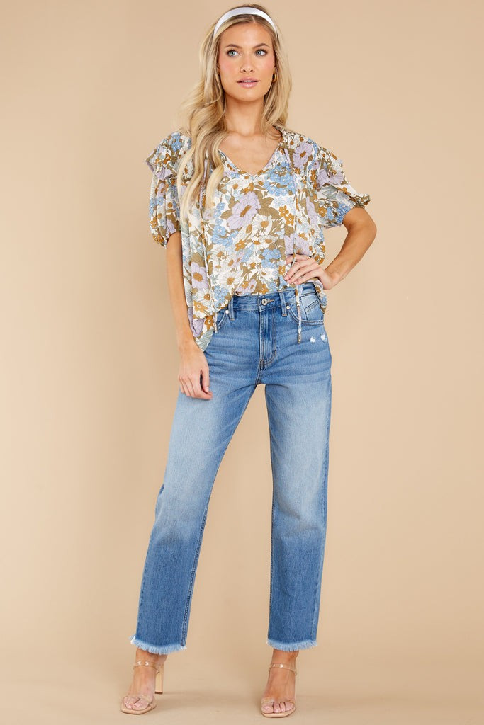 Keep Growing Lilac And Blue Floral Print Top | Red Dress 