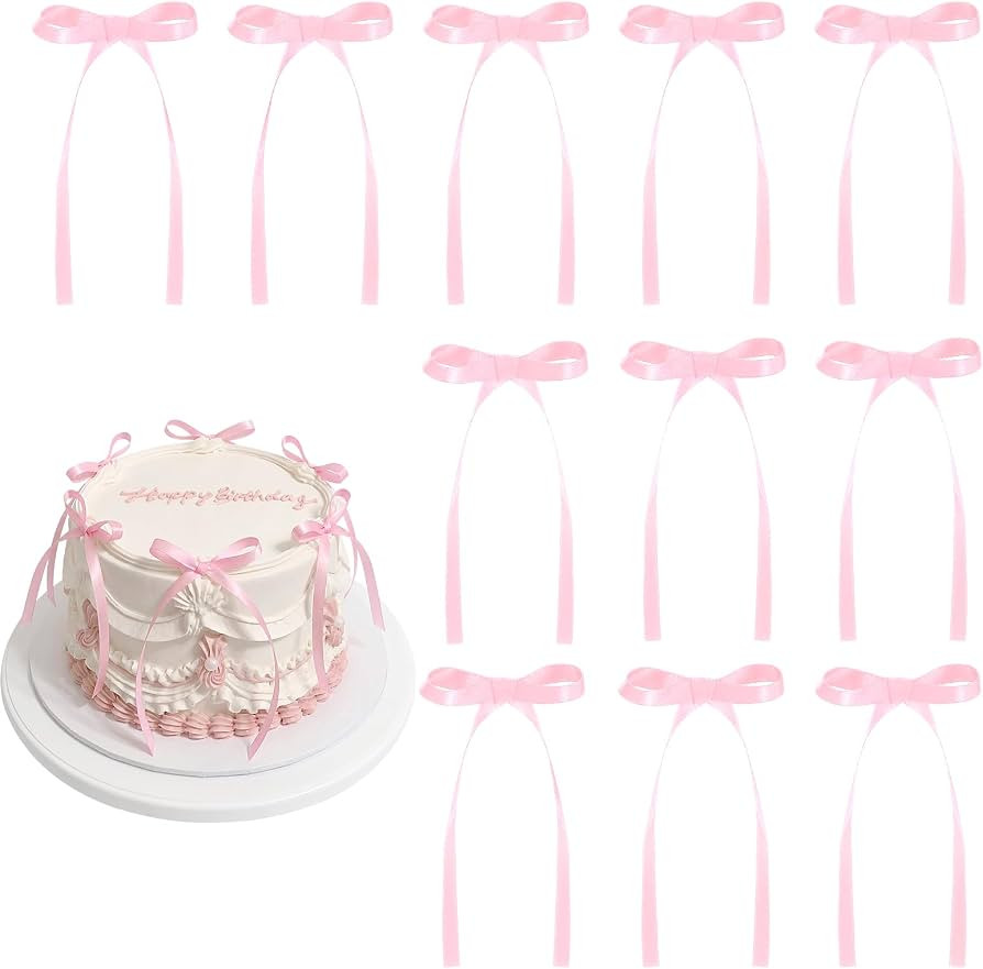 30 Pack Bow Cake Toppers Pink Ribbon Bows for Cake Back to School Decor     Coquette Themed Pink ... | Amazon (US)