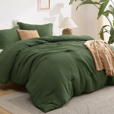 3 Pcs Queen Waffle Comforter Set - Soft, Breathable Dark Green Bedding with Comforter & 2 Shams | Target
