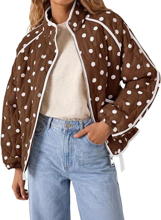 Tankaneo Womens Polka Dot Quilted Jackets Lightweight Zip Up Trendy Coats | Amazon (US)