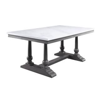 Yabeina Dining Table in Marble Top & Gray Oak Finish | The Home Depot
