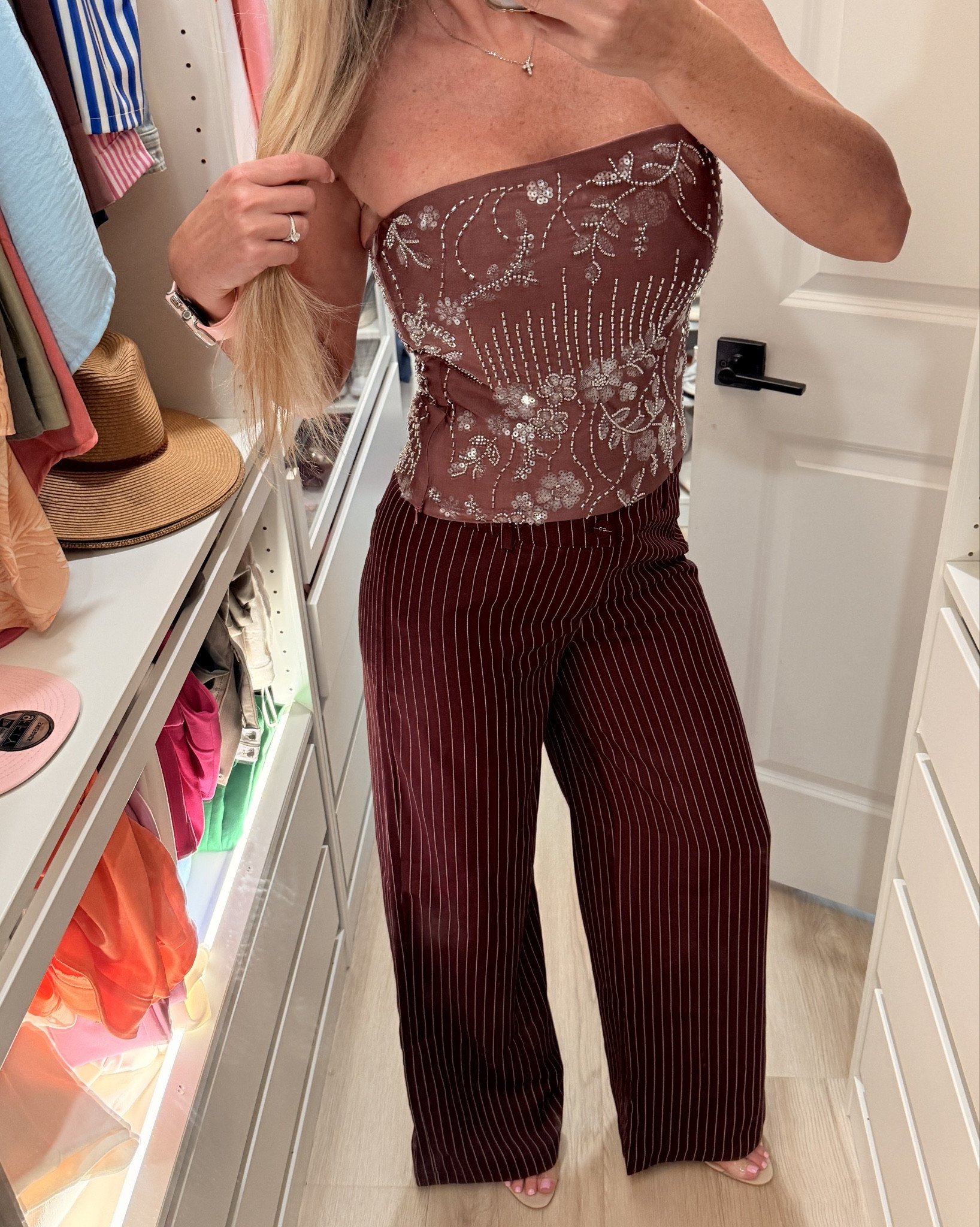 Burgundy outfit. Sequins sparkly burgundy top and stripe burgundy pants! 

#LTKStyleTip #LTKootd #LTKFindsUnder100