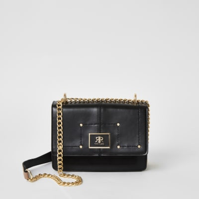 Black Fold over cross body satchel Handbag | River Island (UK & IE)