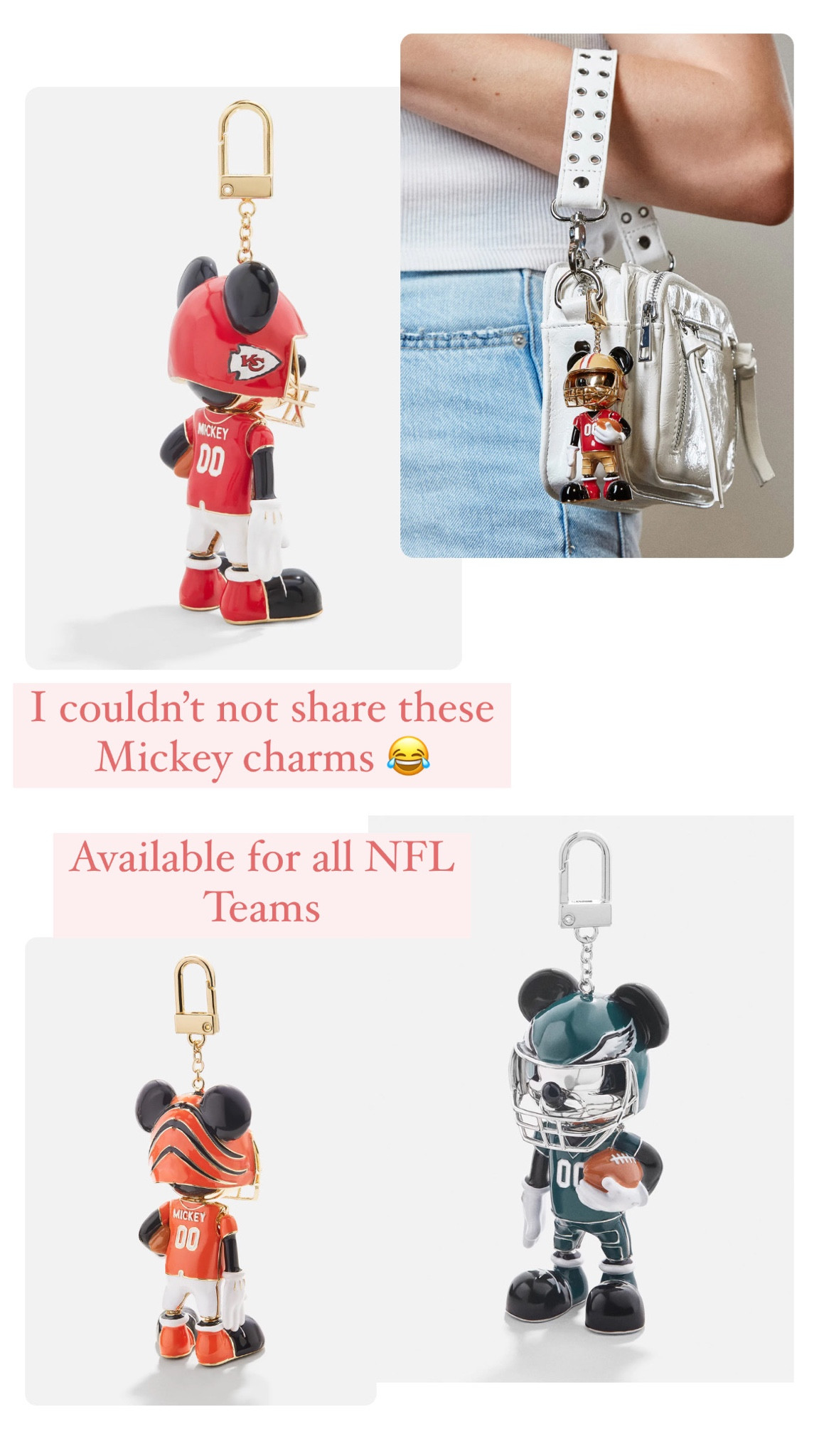 NFL Mickey charms from Bauble Bar! So cute as you cheer on your favorite team. Available for all NFL teams. 

#NFL #Football 

#LTKunder100 #LTKunder50 #LTKFind
