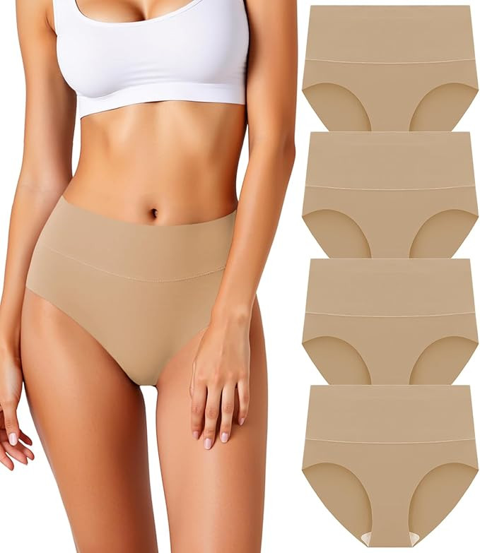 Women's Seamless Underwear High Waisted Tummy Control No Show Panties Full Coverage Stretch Brief... | Amazon (US)
