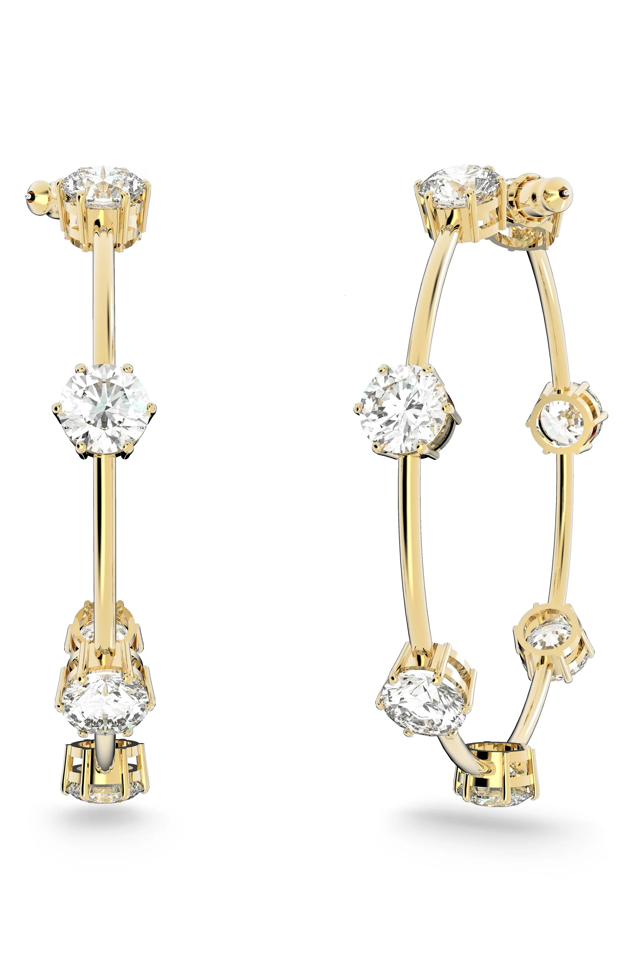 Swarovski Constella Cubic Zirconia Station Hoop Earrings in Gold/White at Nordstrom | Nordstrom