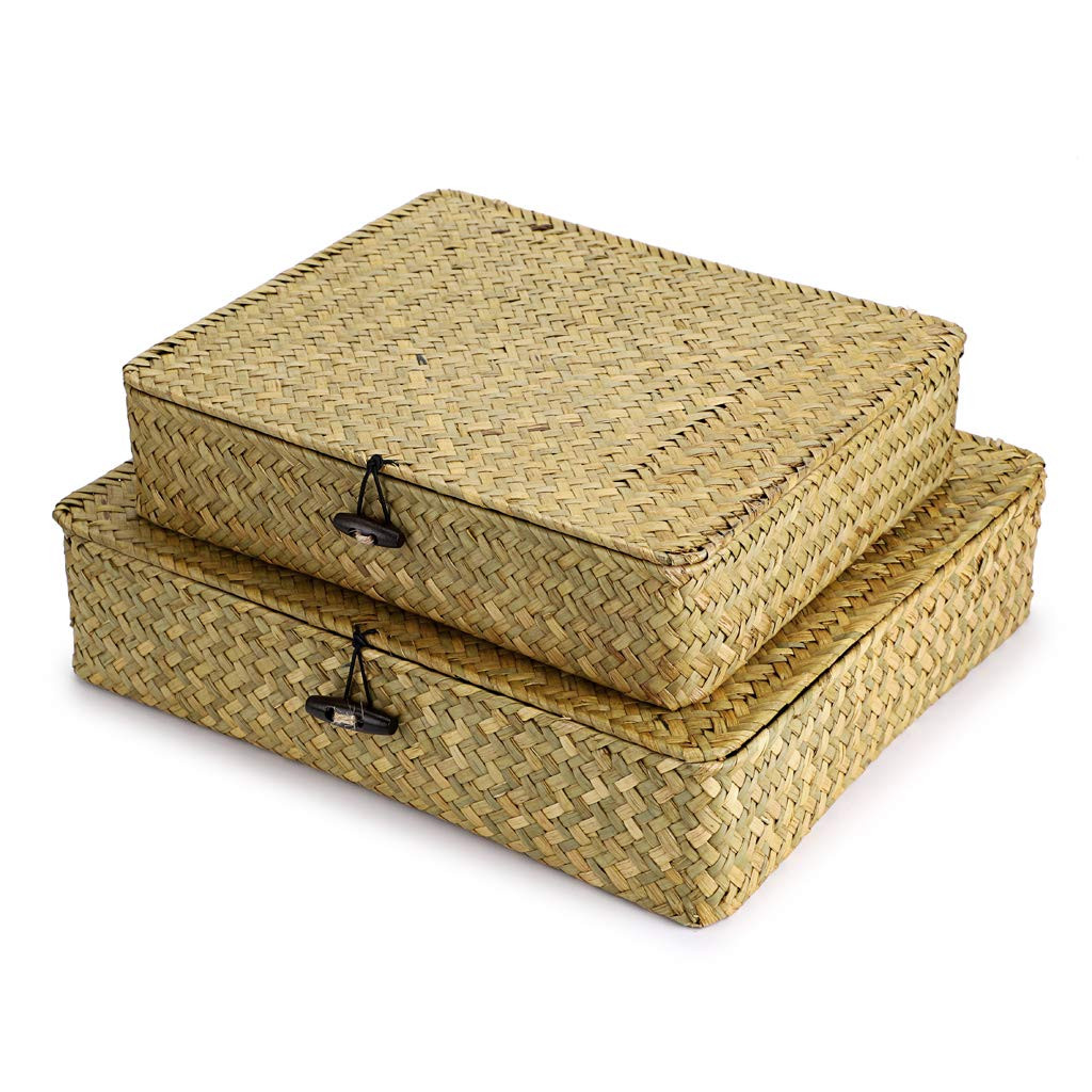 Hipiwe Natural Seagrass Storage Bins with Lid, Woven Wicker Basket Boxes Home Organizer Bins Shel... | Amazon (US)