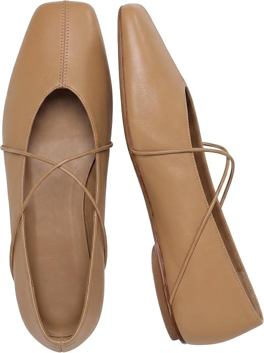Women's Square Toe Ballet Flats Criss-Cross Straps Comfortable Slip On Mary Jane Flat Shoes for O... | Amazon (US)