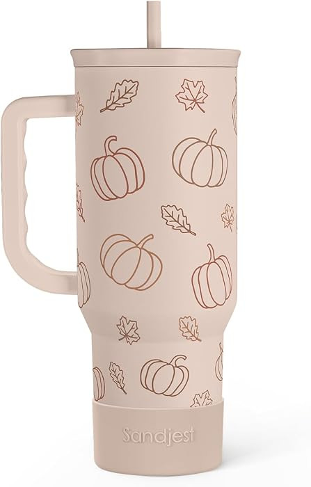 SANDJEST Pumpkin Tumbler with Handle and Straw 40oz \u2013 Stainless Sleel Slider Tumbler Travel ... | Amazon (US)