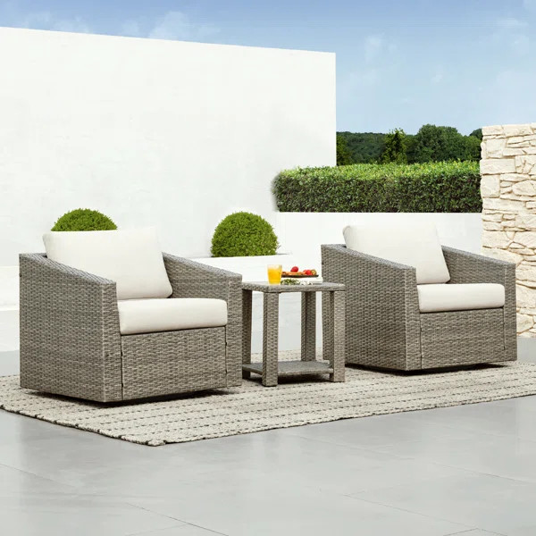 Tiaka 2-Person Swivel Rattan Outdoor Seating Group With Side Table | Wayfair North America