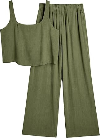 AUTOMET 2 Piece Summer Outfits for Women Casual Soft Lounge Matching Sets Two Piece Linen Crop To... | Amazon (US)