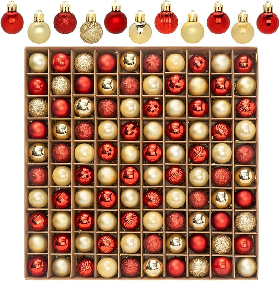 100 Pcs Mini Christmas Ball Ornaments Set, 1.18'' Red and Gold Small Shatterproof Xmas Tree Ornam... | Amazon (US)