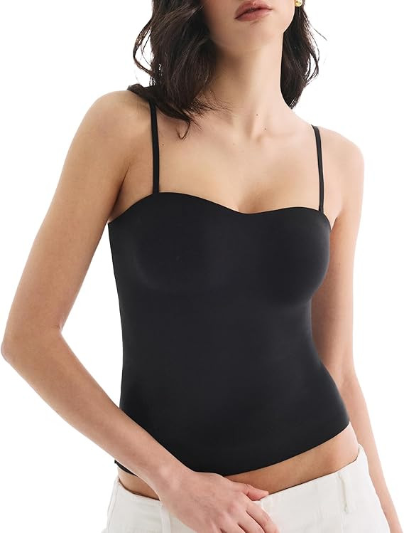 Built in Bra Tank Tops for Women, Double Lined Padded Cami Scoop Neck Spaghetti Straps Basic Summ... | Amazon (US)