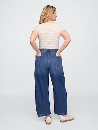 Mid Rise SuperSoft Pull-On Barrel Jeans | Gap Factory