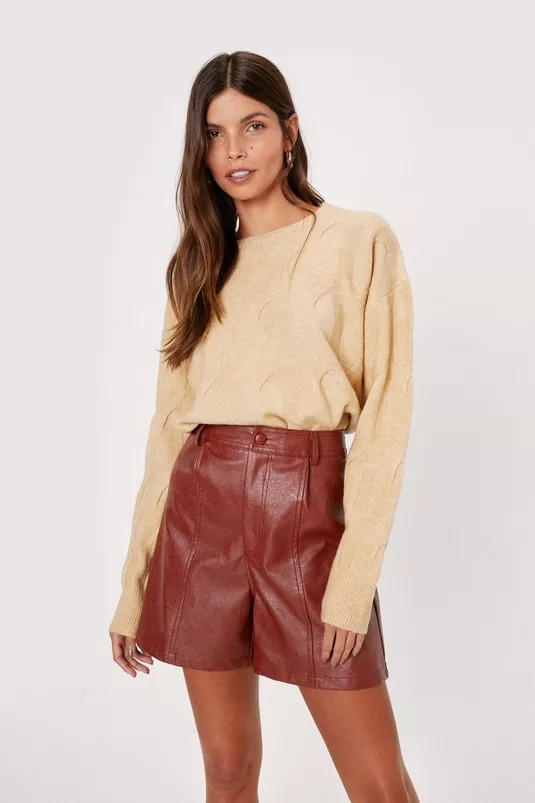 Faux Leather Seam Detail Relaxed Shorts | Nasty Gal (US)