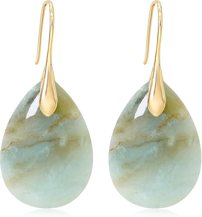 Natural Stone Earrings for Women Boho Dangle Drop Earrings Gemstone Fishhoop Statement Gold Earri... | Amazon (US)