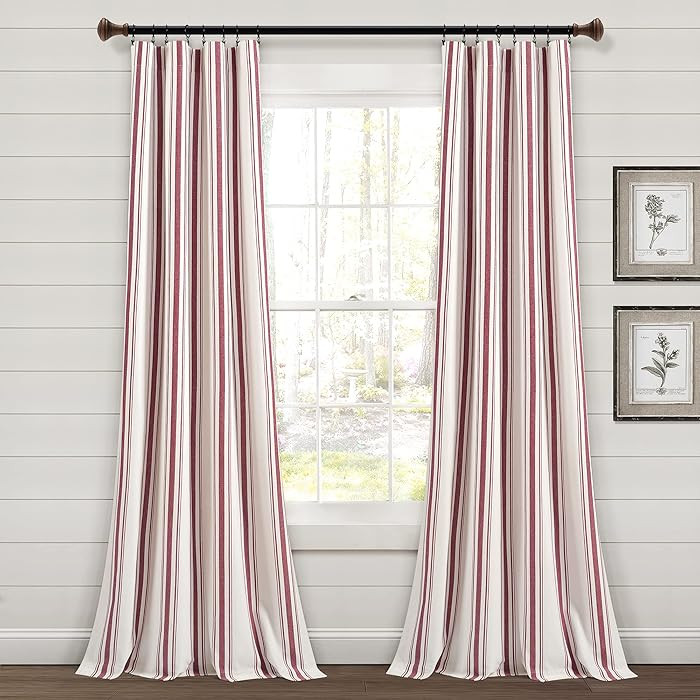Lush Decor Farmhouse Stripe Yarn Dyed Eco-Friendly Recycled Cotton Window Curtain Panel Pair, 42"... | Amazon (US)