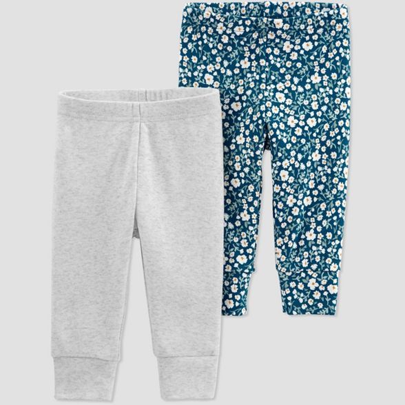 Baby Girls' 2pk Floral Pull-On Pants - Just One You® made by carter's Gray/Blue | Target