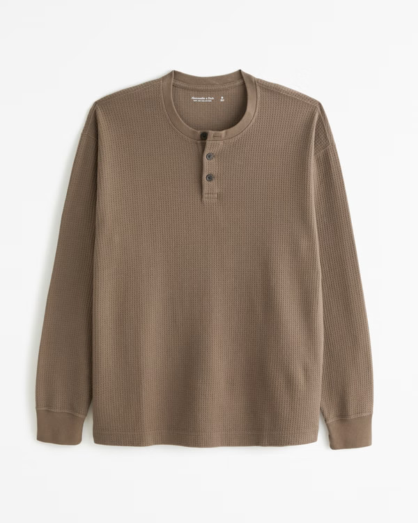 Men's Long-Sleeve Grid Waffle Henley | Men's Clearance | Abercrombie.com | Abercrombie & Fitch (US)