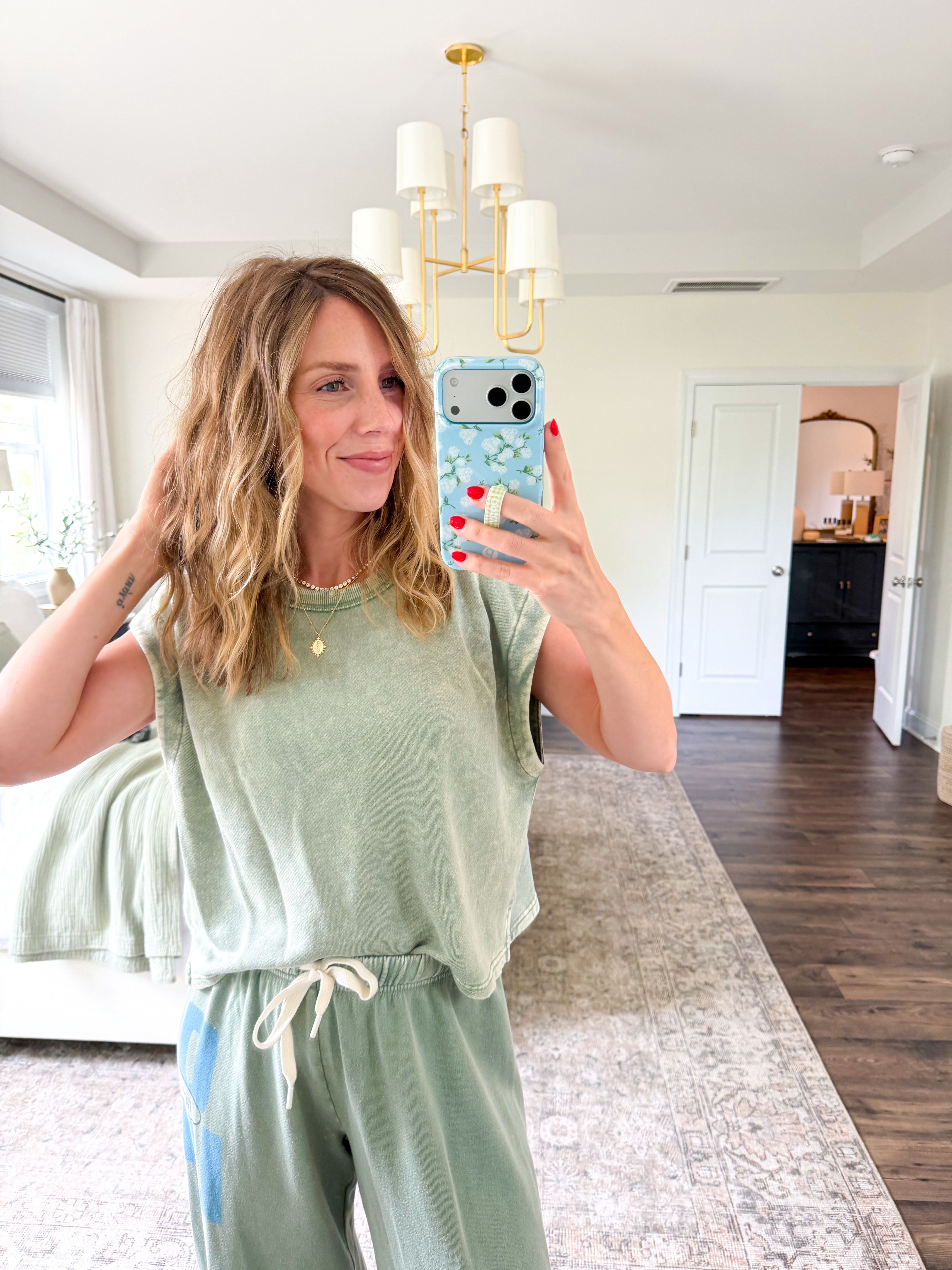 Comfy set + the products I use to air dry my hair! 
 