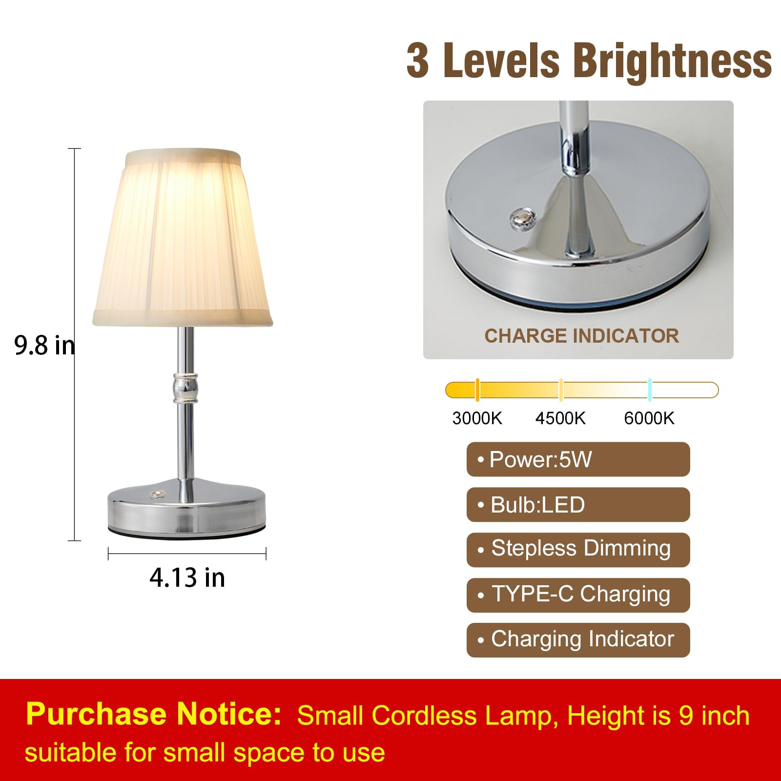 3000 mah Battery lamp,5W LED Small Touch Lamps,3 Color Temperature Dimmable Rechargeable Lamp,Cor... | Amazon (US)